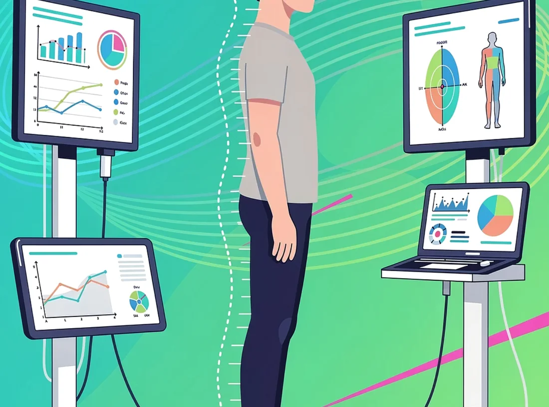 Illustration d’une analyse posturale avec visualisation de l’axe corporel